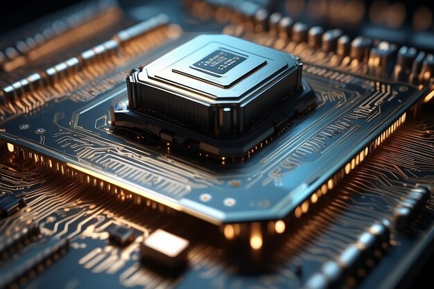 Futuristic HighTech Motherboard CPU Processor Microchip Artificial Intelligence Digitalization of AI