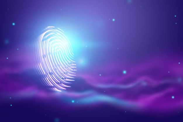 Futuristic hologram fingerprint, blue, ultraviolet