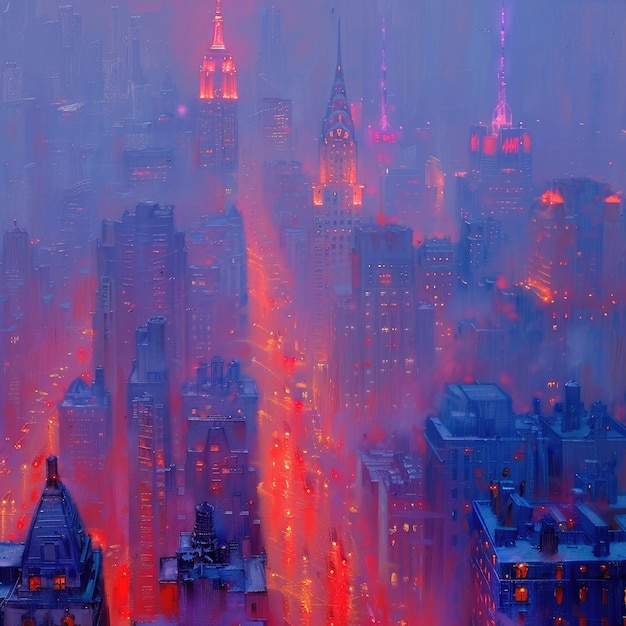 Фото Футуристический голографический городской пейзаж в оттенках синего и фиолетового