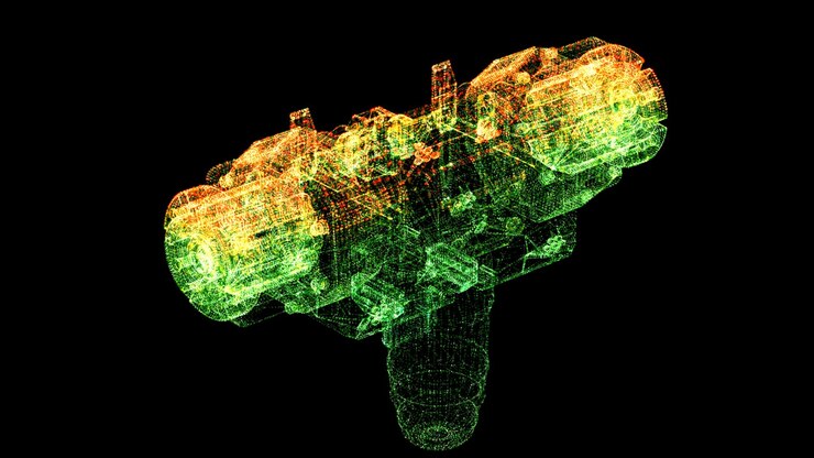 Photo futuristic holographic electromagnetic mechanical system for digital background
