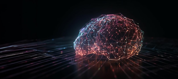 Futuristic holographic network lines in shape of human brain