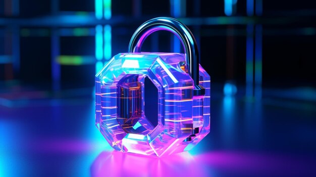 Futuristic holographic padlock Ai generative