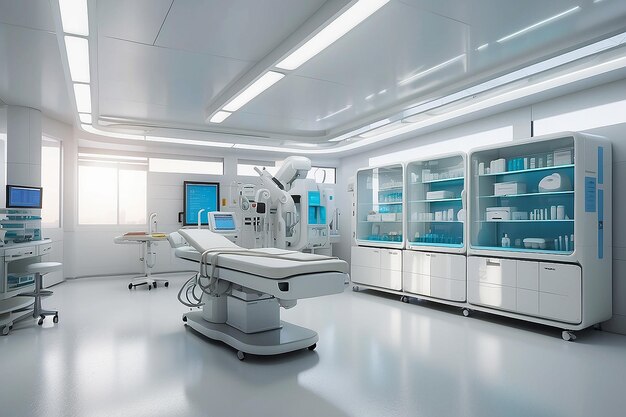 Foto rendering 3d del laboratorio ospedaliero futuristico con attrezzature avanzate