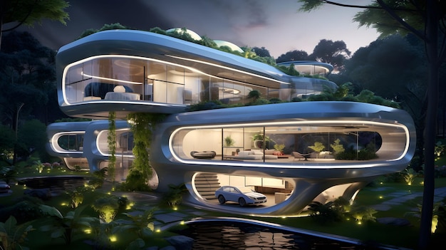 Futuristic house Features hightech labs plants Generative AI