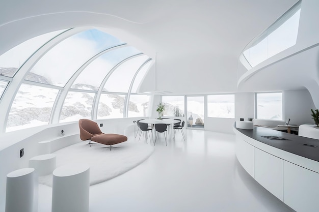 Futuristic house white interior design