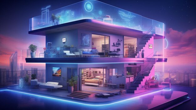 Photo futuristic house with a balcony and a staircase leading to the second floor generative ai