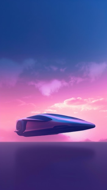 Futuristic hovercar with colorful gradient sky mobile background