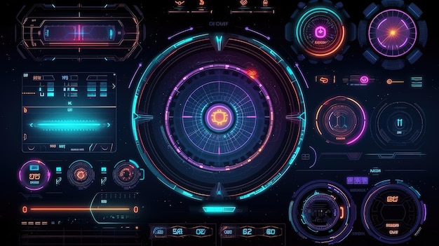 Futuristic HUD Interface Screen DesignHudGUI for game background design Technology background Digital data Generative AI