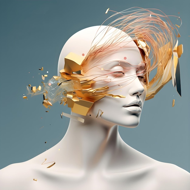 Futuristic human illustration with translucent gold glitter