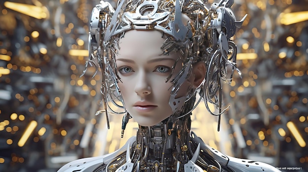 未来的な人間ロボット人工知能の概念