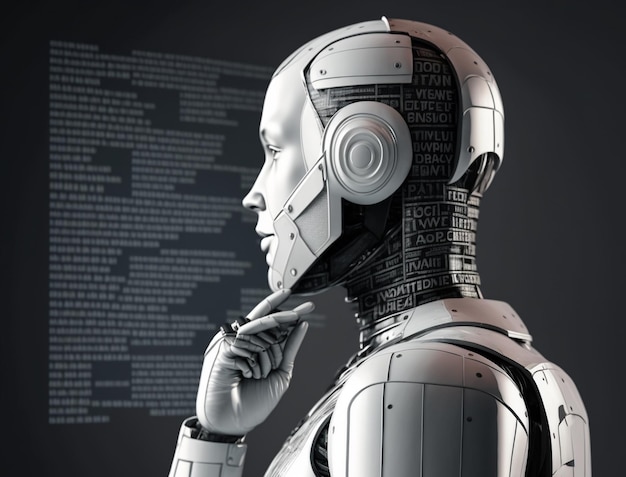 Futuristic human robot with artificial intelligence Idea of chatbot