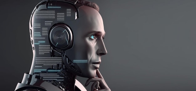 Futuristic human robot with artificial intelligence Idea of chatbot