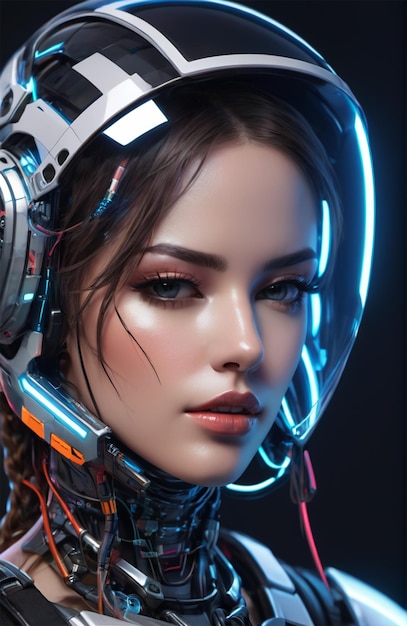 Photo futuristic humanoid wearing bionic armor with neon glowing cyberpunk style