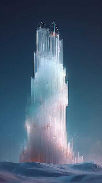 Futuristic Ice Tower Illuminating a Snowy Landscape