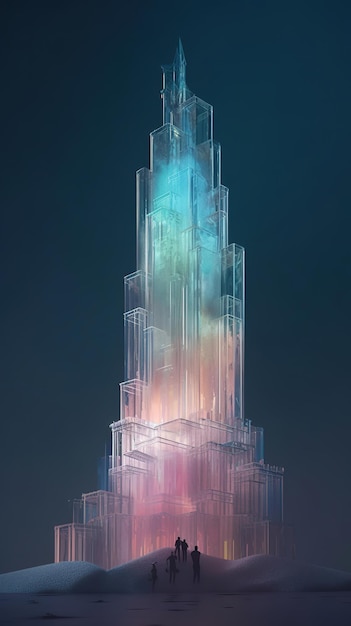 Futuristic Ice Tower Illuminating a Snowy Landscape