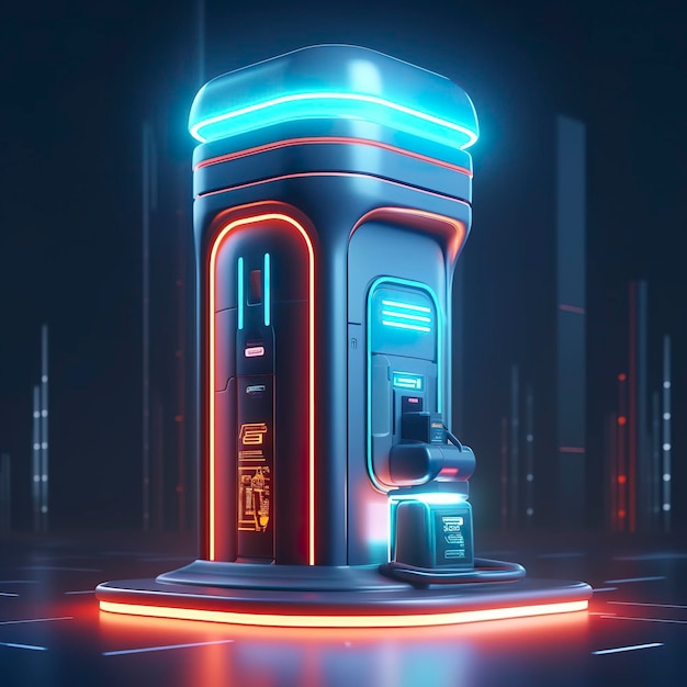 Futuristic illustration of cylindrical car battery electric battery station at a gas station ai generative