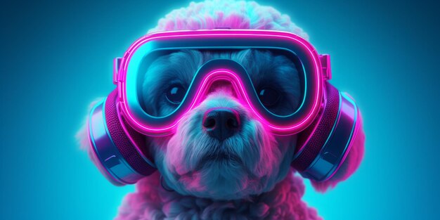 Futuristic illustration maltese poodle dog in vr goggles