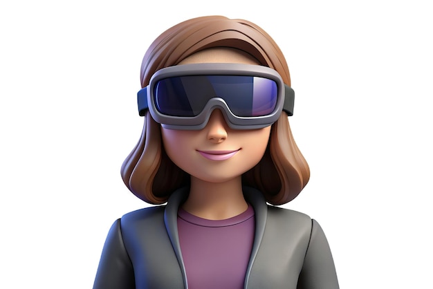 Foto illustrazione futuristica di una persona con occhiali di realtà virtuale e elementi sullo sfondo