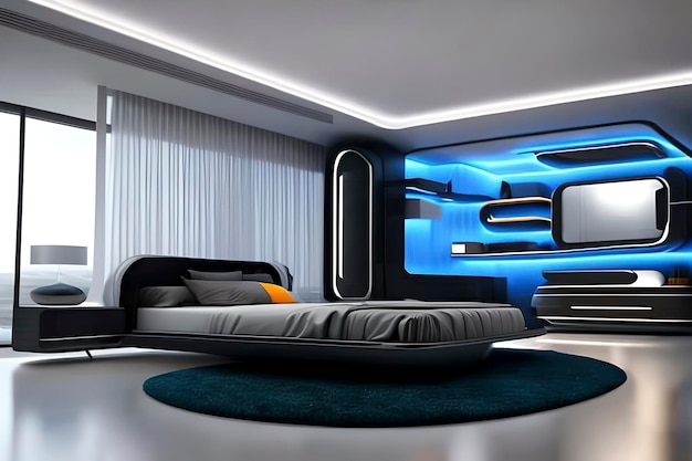 寝室のコンセプトの未来的なイメージ