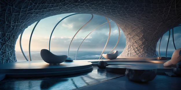 A futuristic image of a modern architecture room