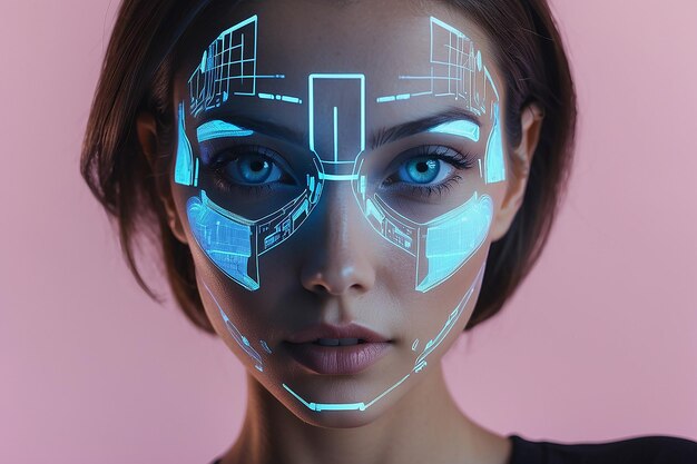 Photo futuristic interface projected on womans face