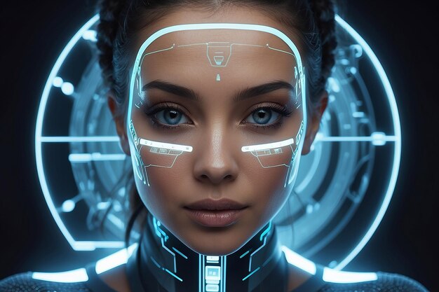 Photo futuristic interface projected on womans face