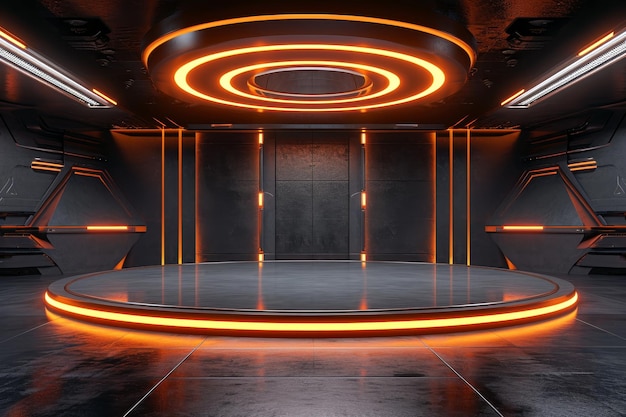 Futuristic interior design of a hightech room with glowing elements