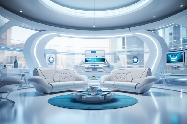 Photo futuristic interior design with sleek furniture and advanced technology