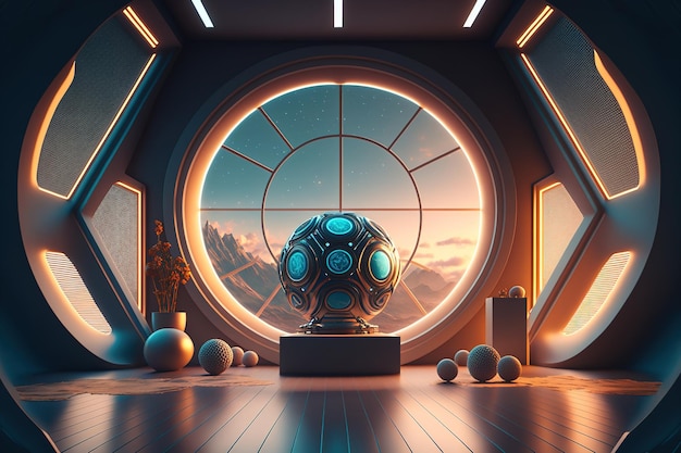 Futuristic interior environment aboard a spaceship 3d render