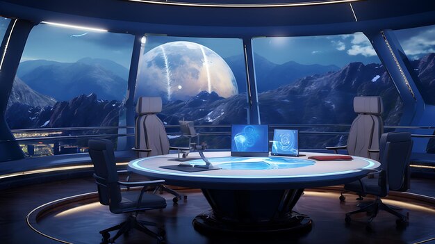 Photo futuristic interior office and beautiful scene cityscape view generative ai