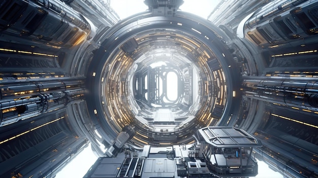 Futuristic interior of an starship explore the space in the future with advanced technology