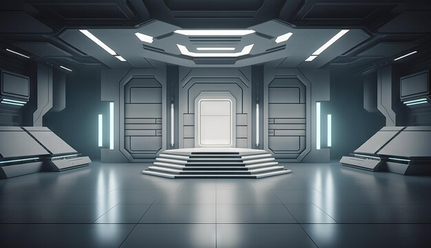 Futuristic interior with empty stage Modern Future background Generative ai