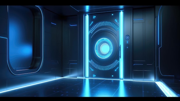 廊下とドアを備えた未来的なインテリア ジェネレーティブ AI