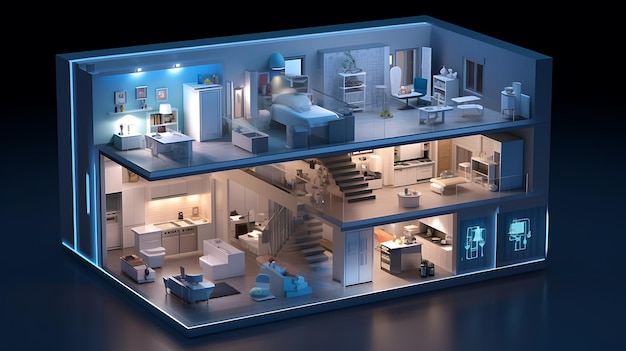 Futuristic Internet connected smart home with various devices house