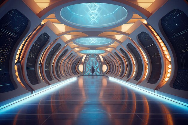 Futuristic Islamic Inspired Space Hall Interior extreme closeup Generative AI