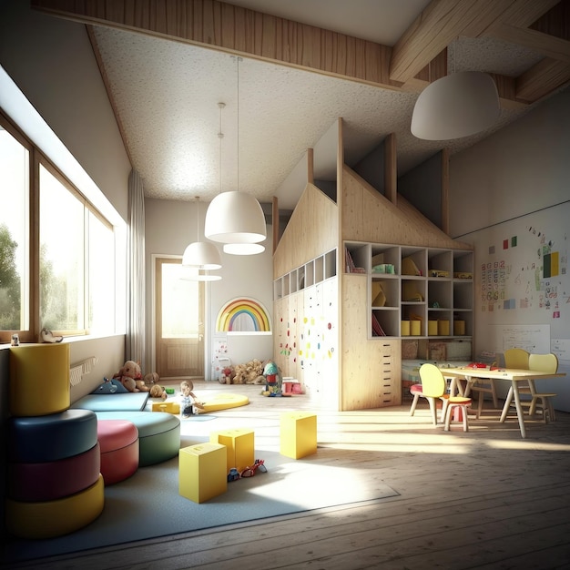 Futuristic kindergarden interior Generative AI