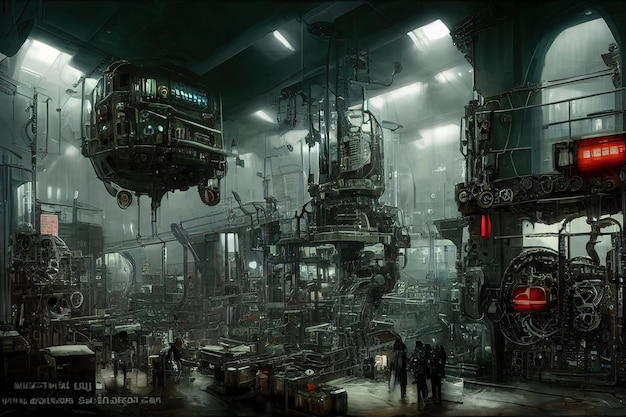 Futuristic laboratory interior factory with intricate machinery and instruments factory interio