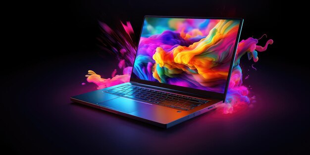 Photo futuristic laptop illustration with vibrant colors for modern projects