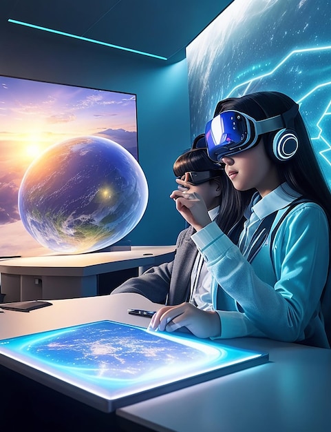 Futuristic Learning Hub Holograms VR Integration