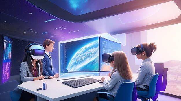 Futuristic Learning Hub Holograms VR Integration