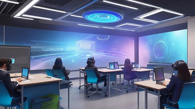 Photo futuristic learning hub holograms vr integration