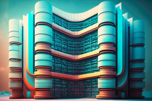 Futuristic library data center in form of huge multilevel structure generative ai