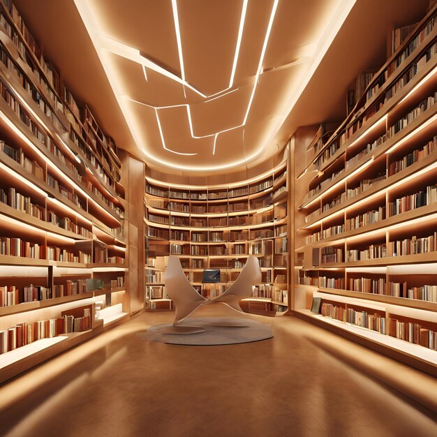 A futuristic library with shelves that retract to reveal hidden compartments for digital archives