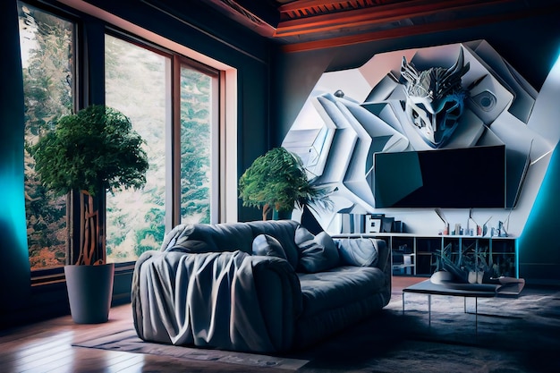 Futuristic living room Modern interior Generative AIxA