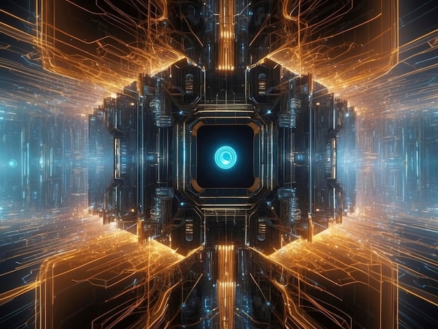 a futuristic looking abstract design with a blue light in the center of the frame
