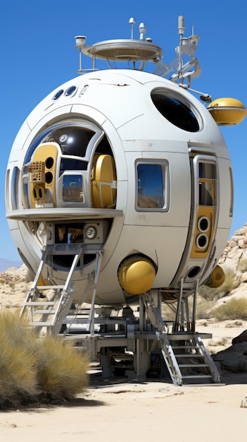 Foto una casa dall'aspetto futuristico nel deserto ai