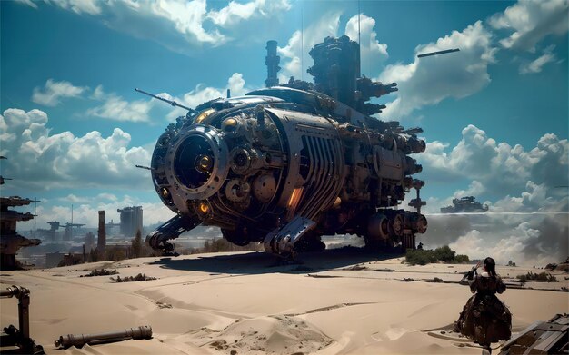 Photo a futuristic looking ship in the desert