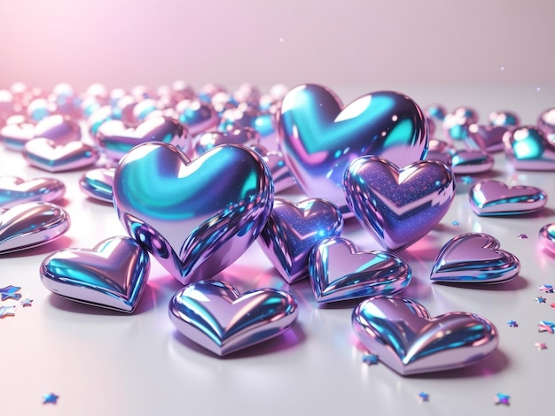 Futuristic Love 3D Holographic Hearts in Y2K Style Set Isolated Keywords tic love 3D h