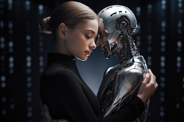 Photo futuristic love cyborg relationships in the future technology and emotion envisioning a world of artificial intelligence robotic companionship and evolving dynamics of love in the digital age