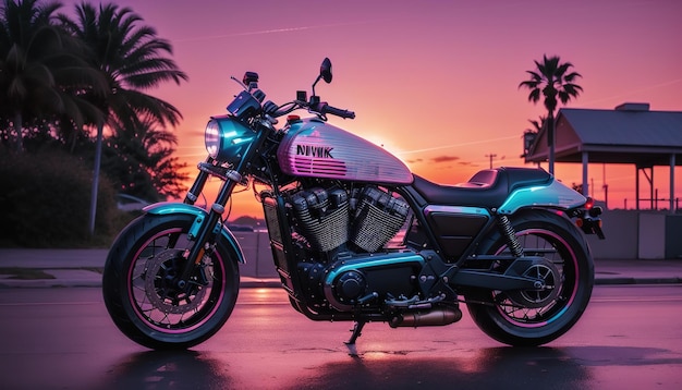 未来的な豪華なクラシックバイクのビッグバイクの夕日の背景無料ダウンロード